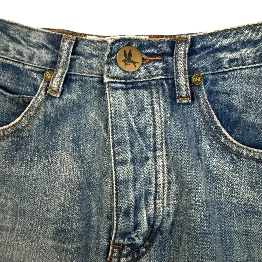 One x One Teaspoon Size 4 size 26 distressed jeans denim skirt knee length
